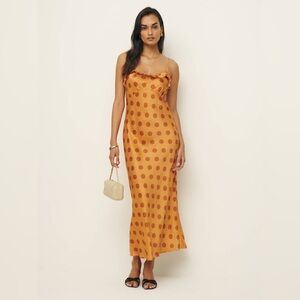 Reformation Aribella Silk Dress Orange Crush